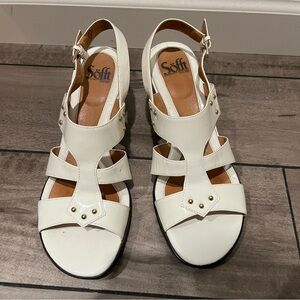 Sofft White Leather Slingback Sandals with Stud Detail